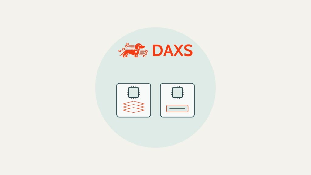 DAXS-Logo über zwei getrennten Systemen: ein Virtualisierungshost mit GPU und ein eigener GPU-Server.