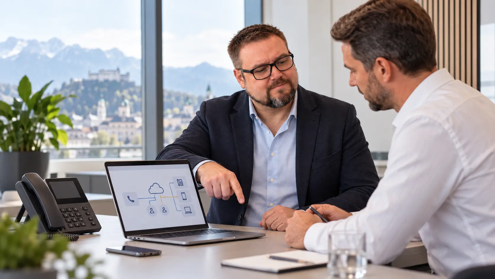 DAXS IT consultant Herbert discusses a VoIP and cloud telephony solution with a business customer