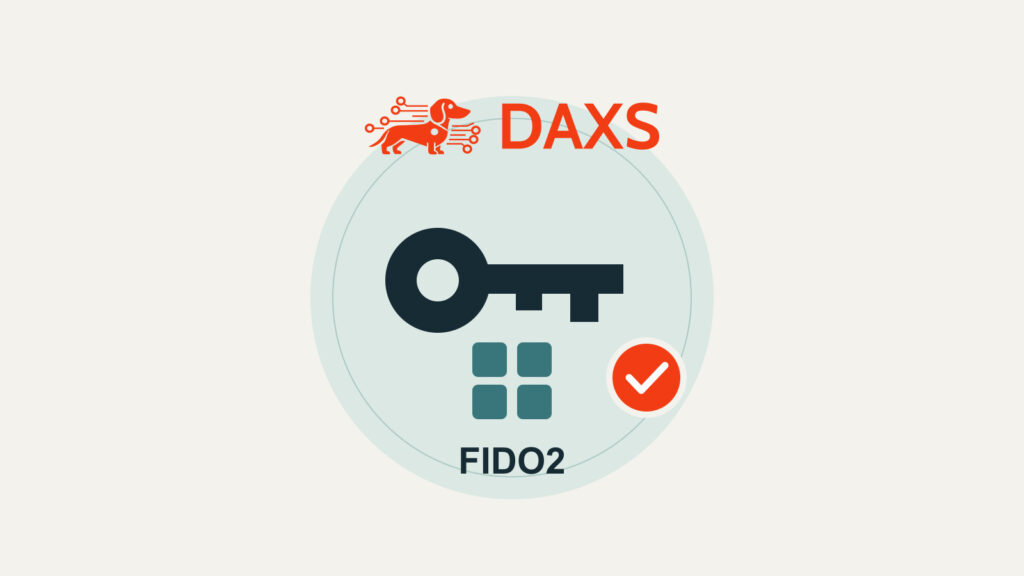 DAXS-logó egy kulcsszimbólum, négy ablakcsempe és a FIDO2 megnevezés fölött.